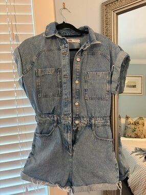 Zara Light Wash Denim Short Romper